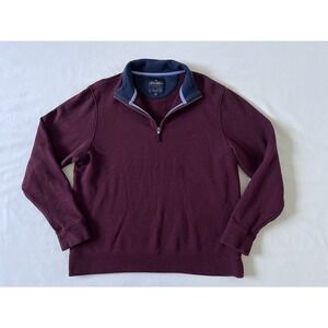 Brooks Brother Mens Burgundy 1/4 Zip Long Sleeve 100% Cotton Size Large
